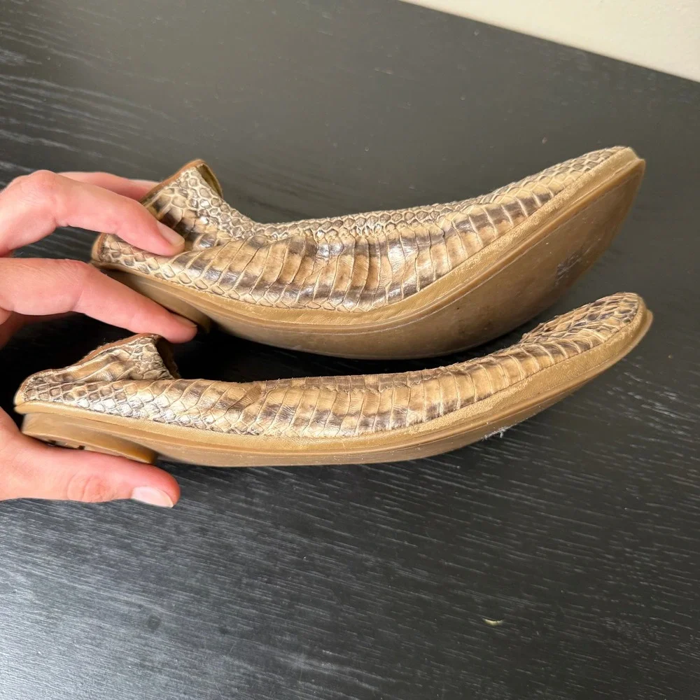 Tory Burch Reva Snakeskin Embossed Leather Ballet Flats Tan Brown Women Size 6.5